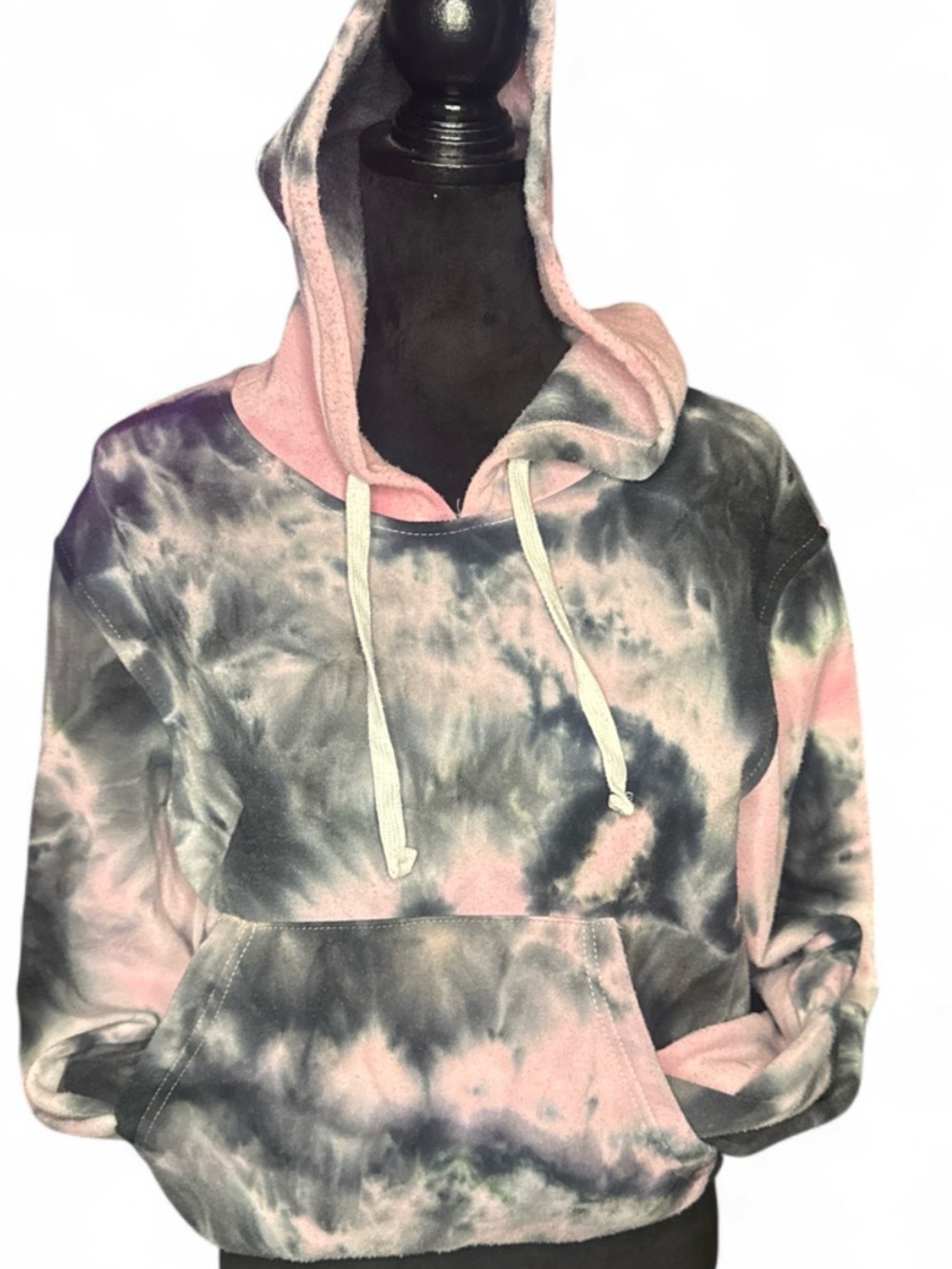 Women's Pink & Gray Tie-Dye Hooded Sweater